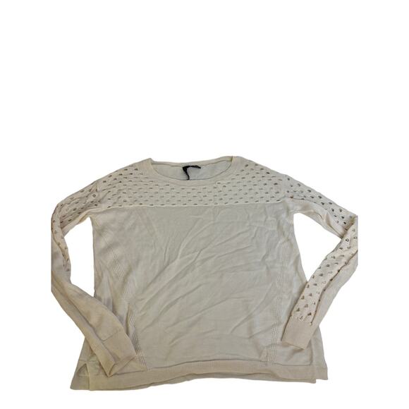 The Kooples Cream Merino Wool Open Weave Perforated Crewneck Sweater Size L - Picture 1 of 3